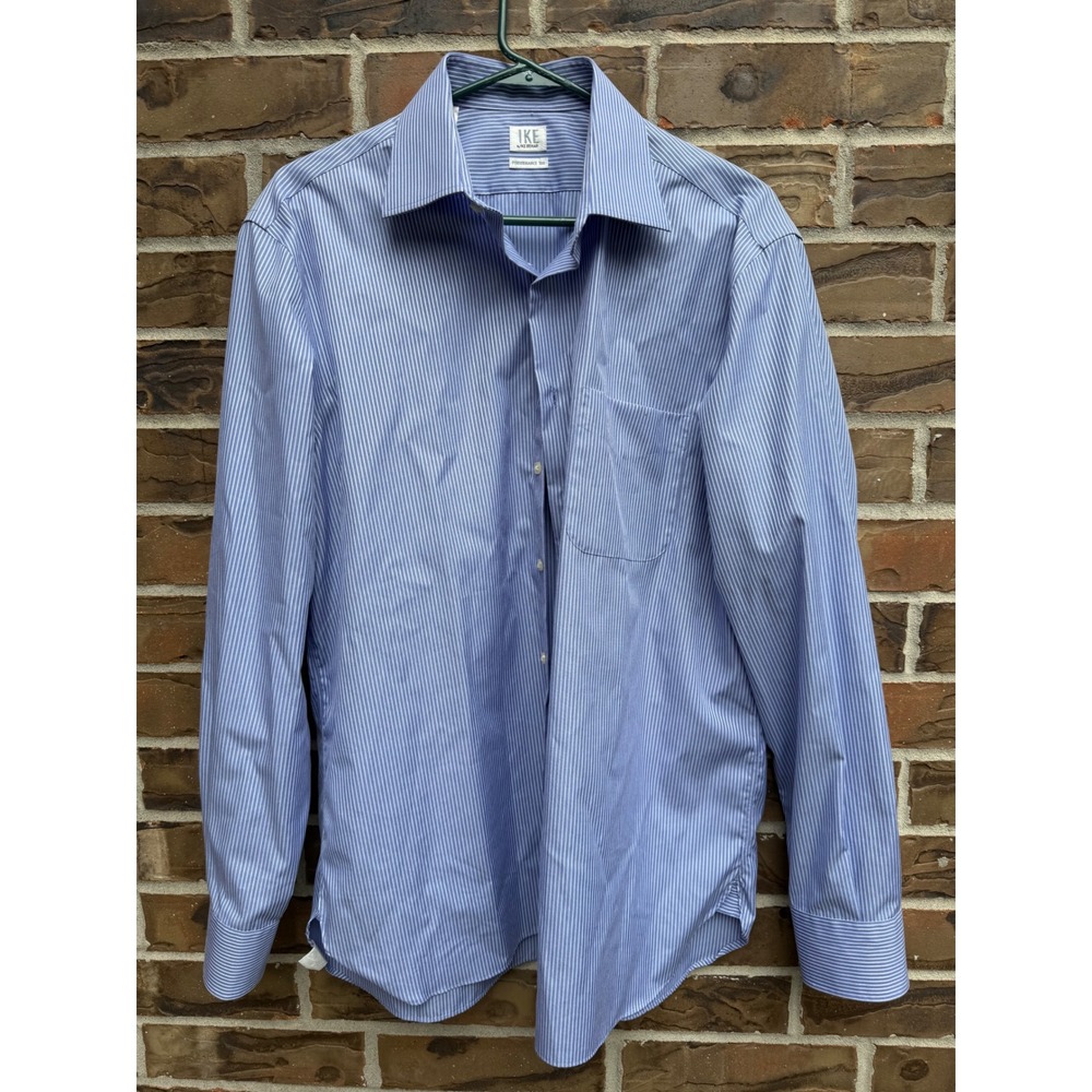 IKE by Ike Behar Mens Performance 100 Striped Dress Shirt Blue White Size 16 35